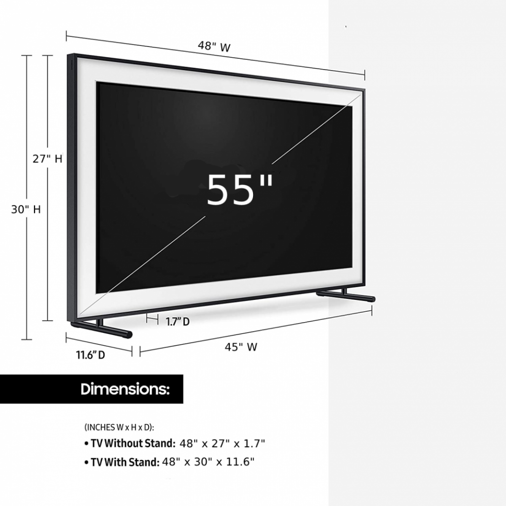 Quali sono le dimensioni del televisore da 55 pollici?
