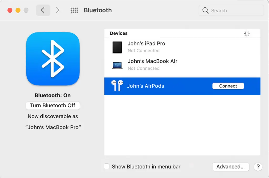 Scegliere AirPods in Dispositivi su Mac