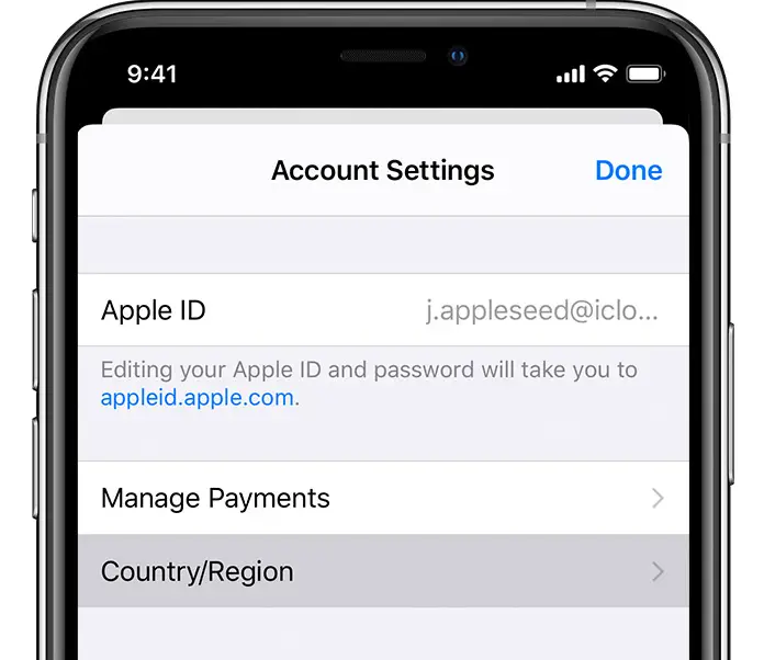 Cambiare la regione dell'ID Apple